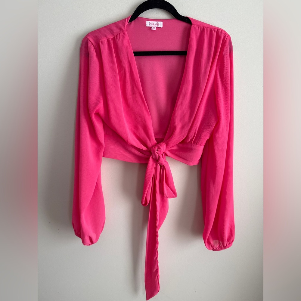 Pink Lily Chic Pink Tie-Front Blouse